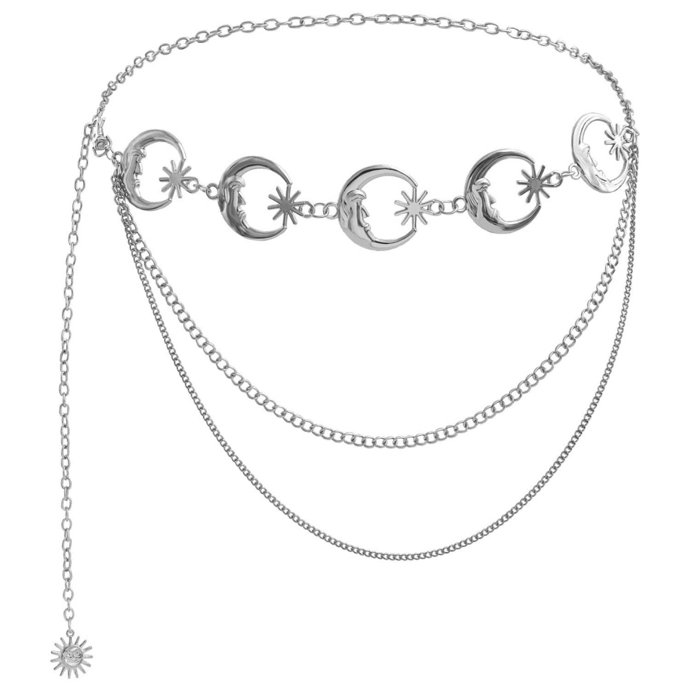 Zac's Alter Ego - Moon & Star Charm Triple Chain Ceinture pour la taille - Couleur argent
